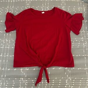 Red Ruffle Sleeve Tie-Front Top size M
